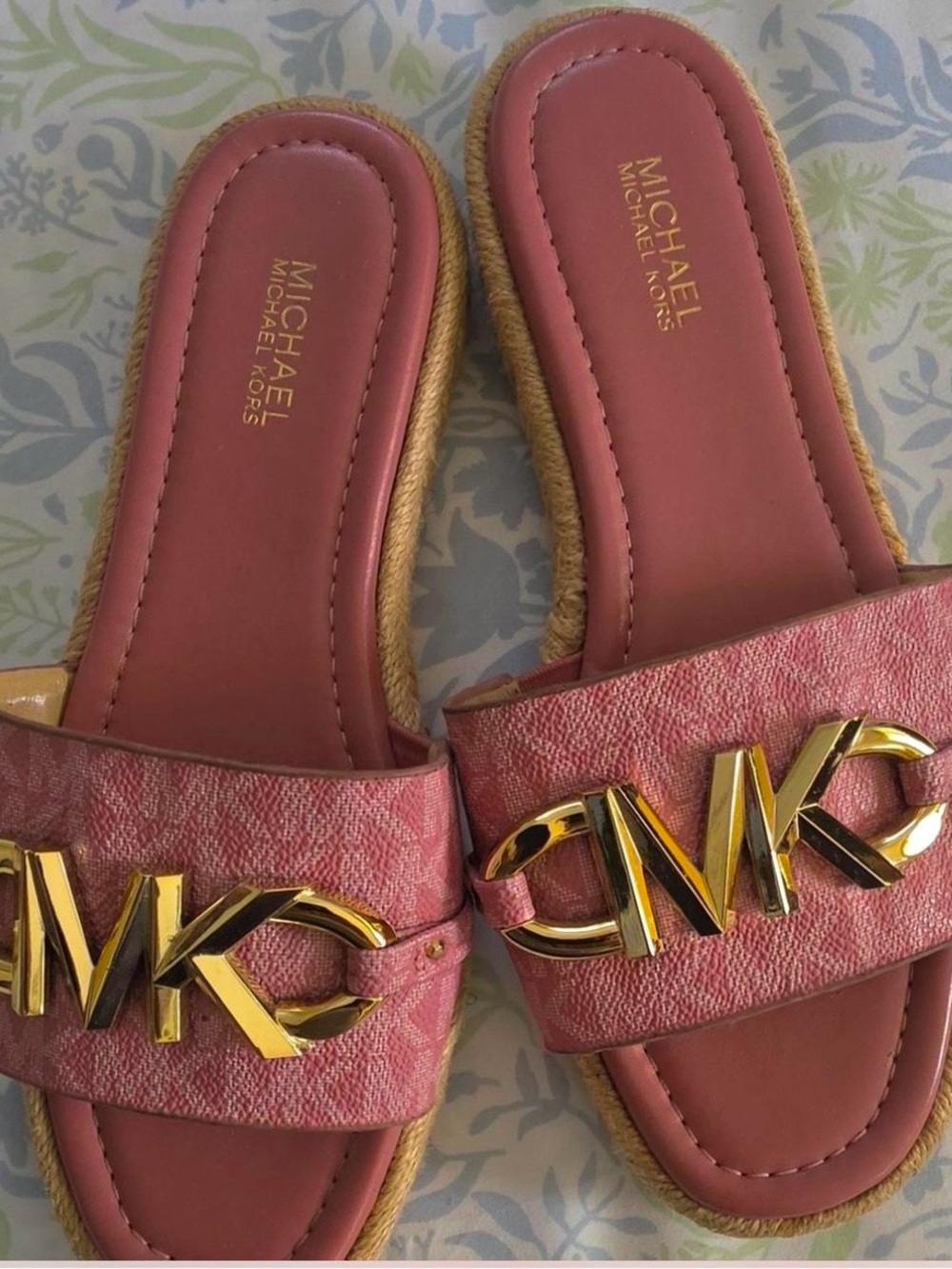 Michael Kors Pink Slide Sandals with Gold MK Accent